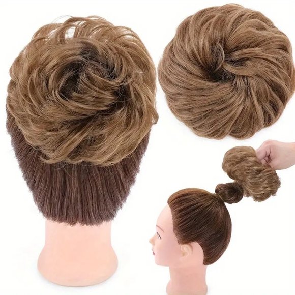 Bun Messy Hair Pieces Extensions Curly Synthetic Updo Lightest Brown Blended - Picture 8 of 11